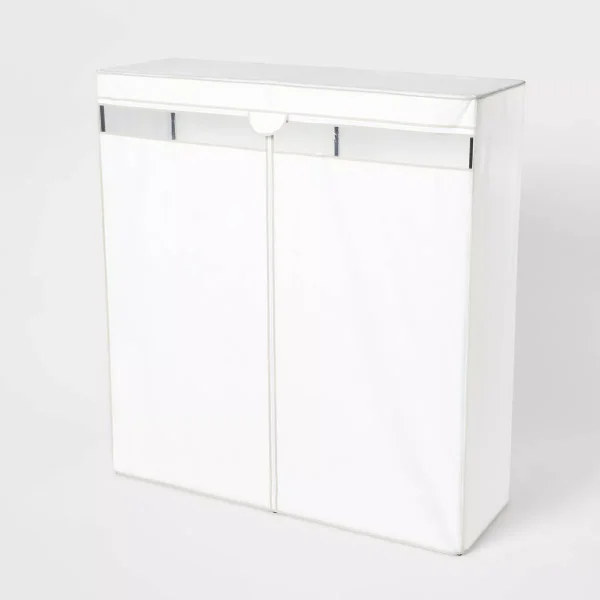 60" Wide Covered Storage Closet White: Portable Garment Rack, Steel Frame, Adult Assembly Required