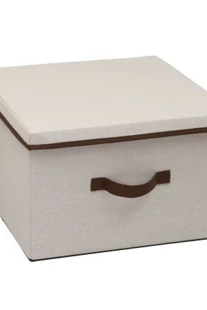 Household Essentials Storage Box with Lid Natural with Brown Trim