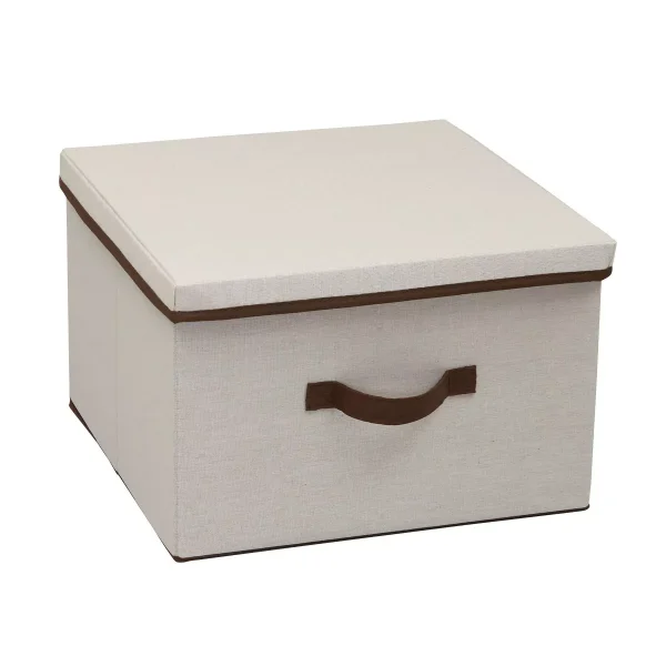 Household Essentials Storage Box with Lid Natural with Brown Trim