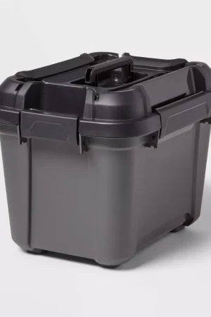 Tool and Hardware Latching Storage Box With Handle: Gray Multi-Compartment Tote, 18L Capacity