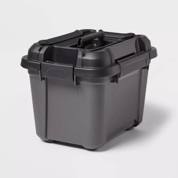 Tool and Hardware Latching Storage Box With Handle: Gray Multi-Compartment Tote, 18L Capacity