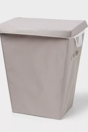 Gray Laundry Hamper with Lift Liner and Lid: Clothes Basket, Dirty Clothes Storage, 80L Capacity