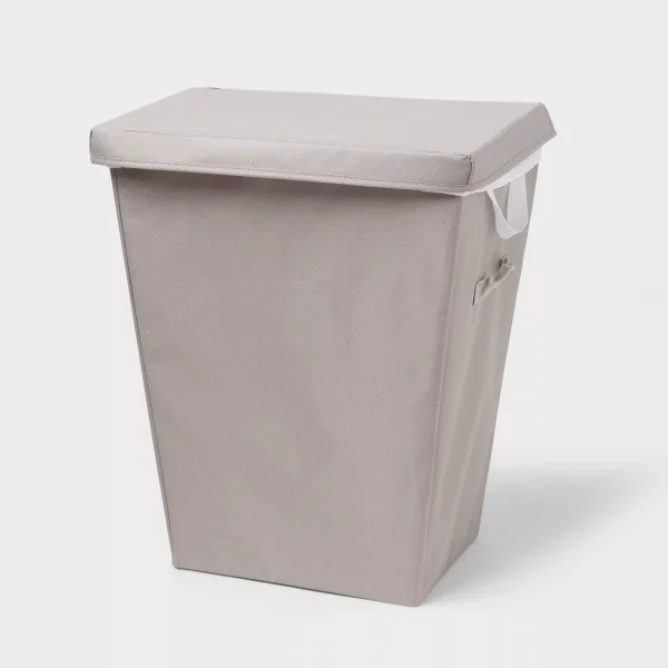 Gray Laundry Hamper with Lift Liner and Lid: Clothes Basket, Dirty Clothes Storage, 80L Capacity