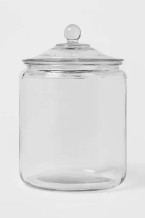 138oz Glass Jar and Lid: Clear Glass Container, Cookie & Candy Storage, Hand Wash, 9.54" Height