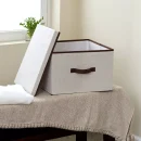Household Essentials Storage Box with Lid Natural with Brown Trim