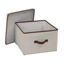 Household Essentials Storage Box with Lid Natural with Brown Trim